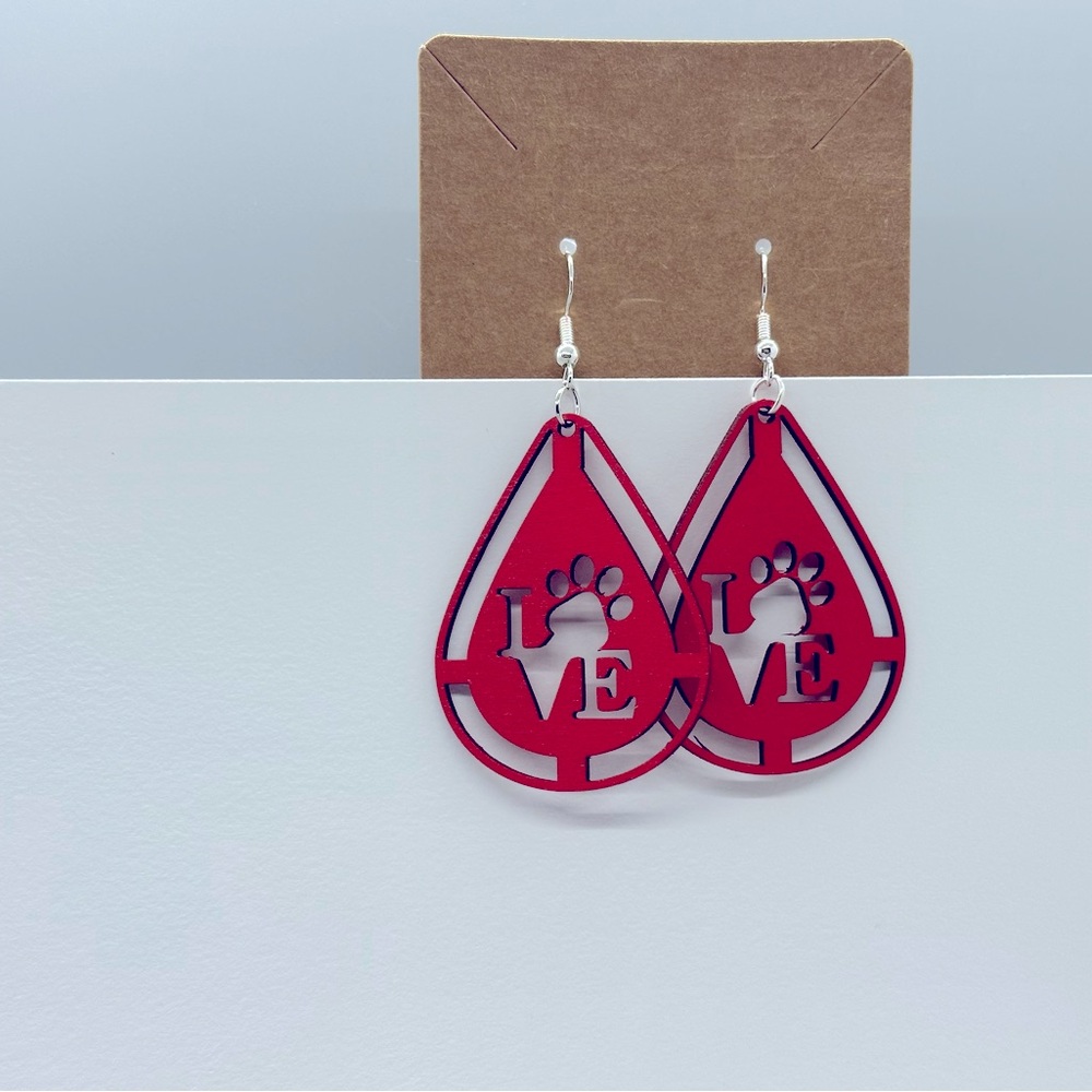 Love Paw Oval Earrings Red